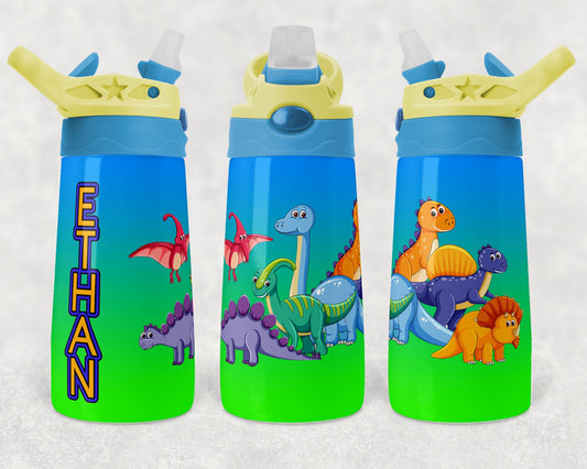 Kids water bottles Sublimation Design Template Dinosaur Scene Design