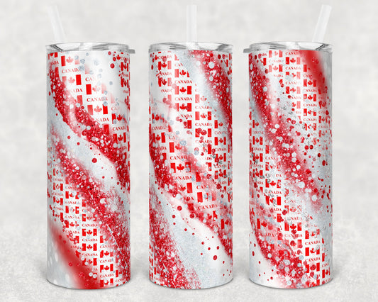 20 oz Skinny Tumbler Sublimation Template Agate Milky Way Red White Canadian Canada Straight and Warped Design