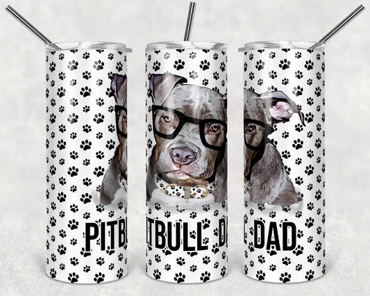 20 oz Skinny Tumbler Sublimation Pitbull Pitty Dog Dad Paw Prints Template Straight Warped