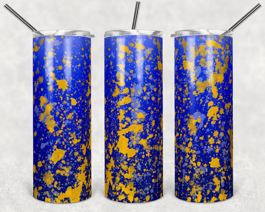 20 oz Skinny Tumbler Sublimation Design Template Blue Gold Yellow Power Wash Add School Logo Straight Warped Design