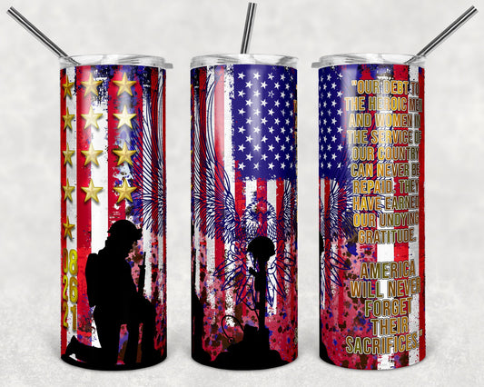 20 oz Skinny Tumbler Afghanistan 13 Fallen Soldiers 100% Donated to Family Flag Sublimation