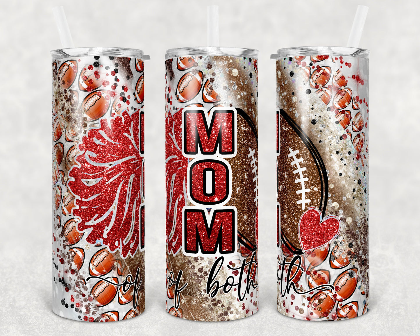20 oz Skinny Tumbler Sublimation Template Milky Way Glitter Cheer Football Mom Straight and shirt Design tumblers