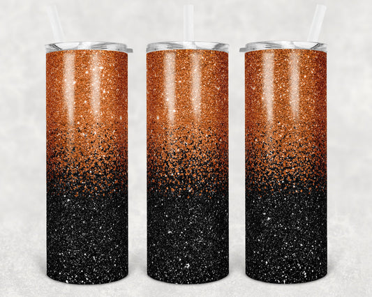 20 oz Skinny Tumbler Sublimation Design Template Glitter Ombre Orange Black Fall Colors Straight Warped Design