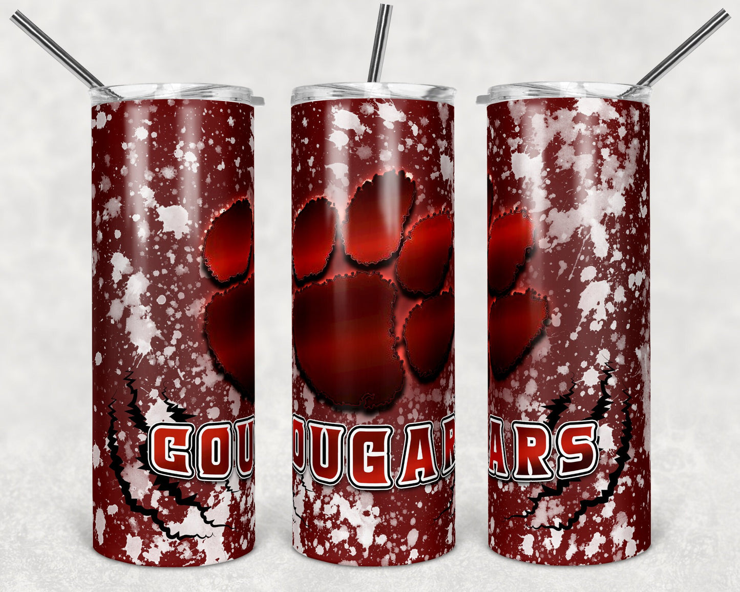 20 oz Skinny Tumbler Sublimation Design Template Cougars Power Wash Add School Logo Straight Warped Design