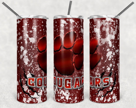 20 oz Skinny Tumbler Sublimation Design Template Cougars Power Wash Add School Logo Straight Warped Design