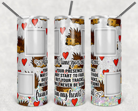 20 oz Skinny Tumbler Memorial with Pictures White Glitter Gone from Sight Sublimation Design