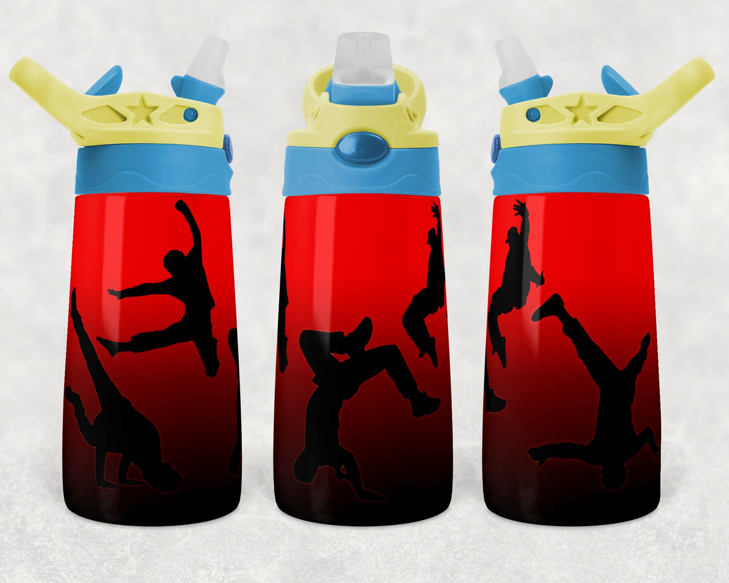 Kids water bottles Sublimation Design Template Straight and warped Dance Boys Red Black Design