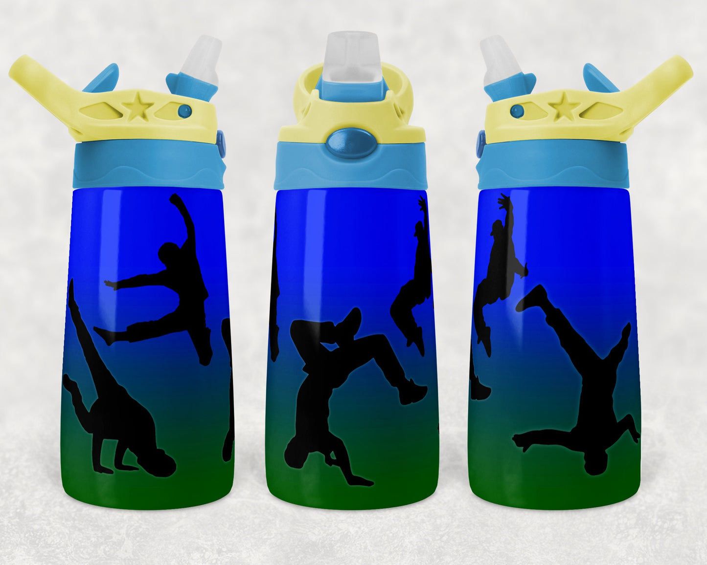 Kids water bottles Sublimation Design Template Straight and warped Dance Boys Blue Green Design