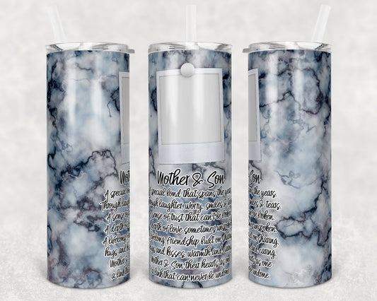 20 oz Skinny Tumbler Picture Frame Seamless Mother Son Marble Sublimation Design