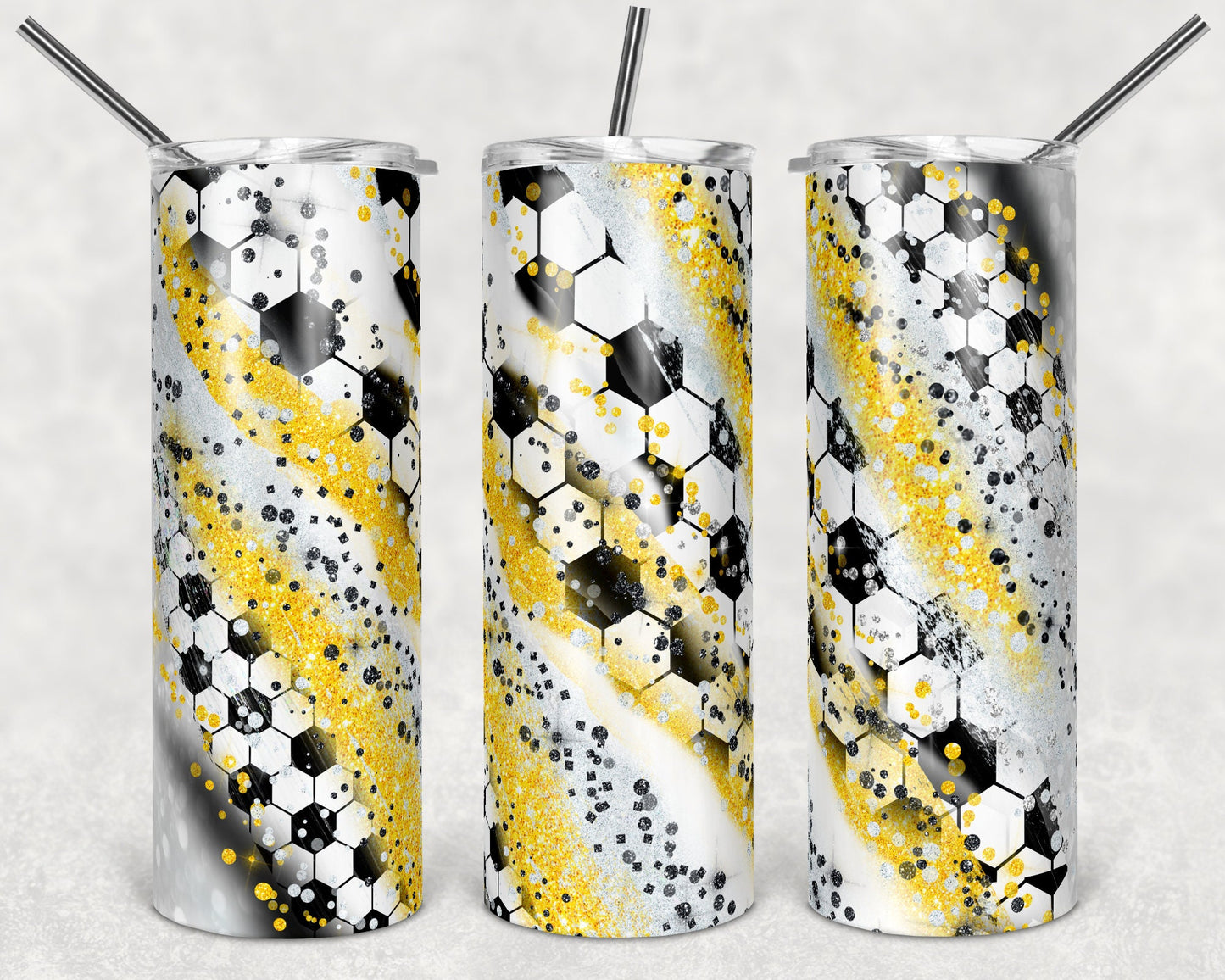 20 oz Skinny Tumbler Sublimation Template Milky Way Yellow Glitter Spo Soccer Straight Warped Design