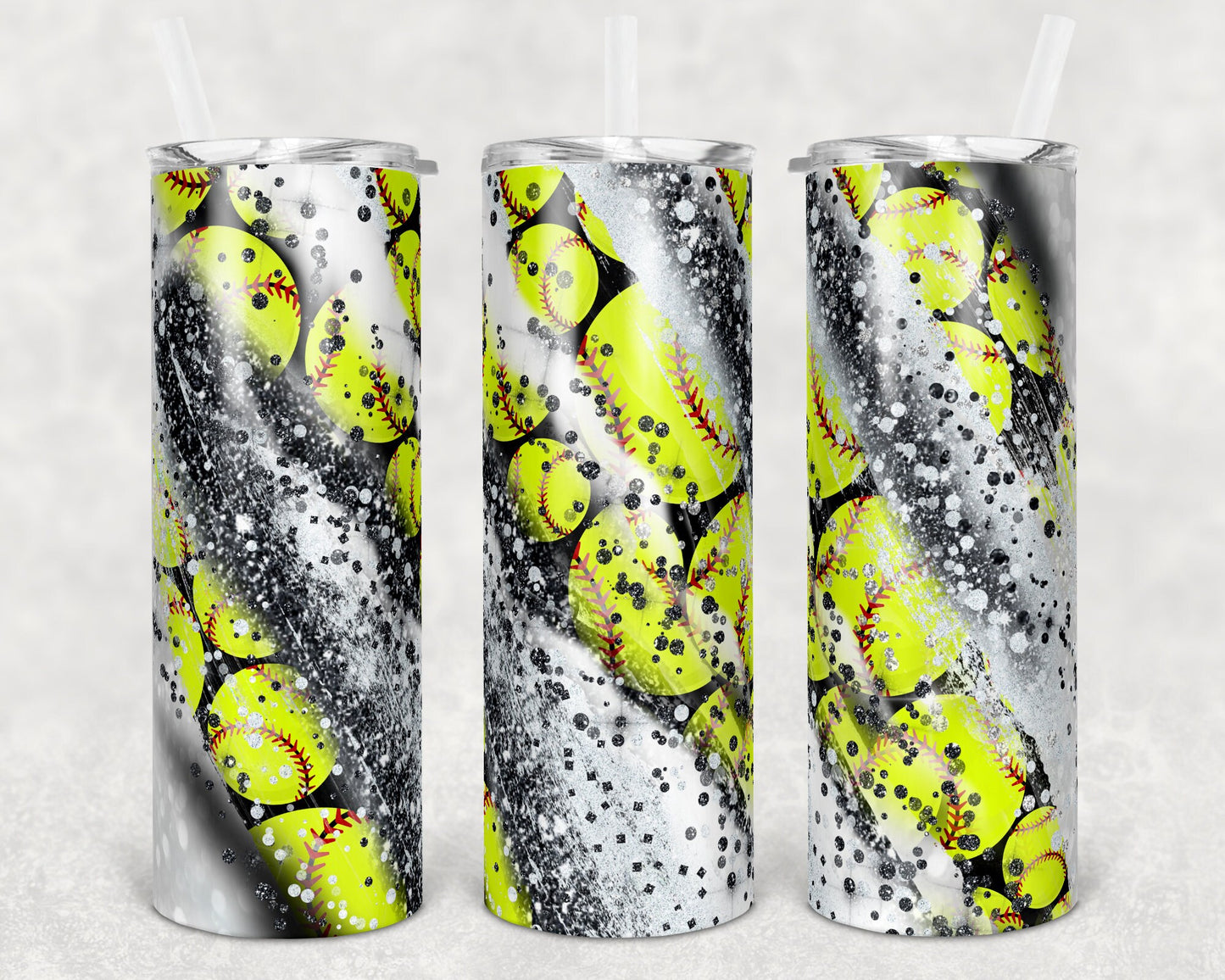 20 oz Skinny Tumbler Sublimation Template Milky Way Glitter Spo Softball Straight Design