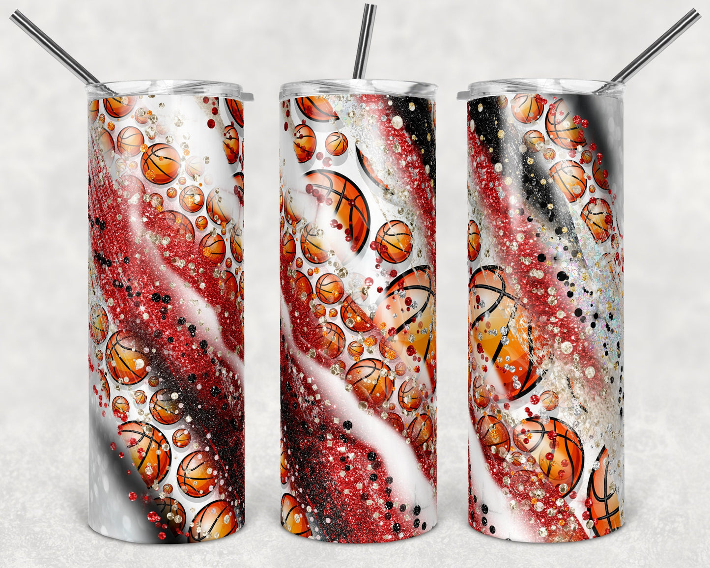 20 oz Skinny Tumbler Sublimation Template Milky Way Glitter Spo Basketball Straight Warped Design