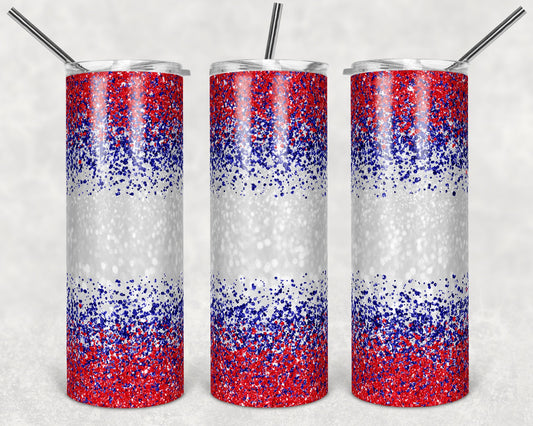 20 oz Skinny Tumbler Sublimation Design Template Glitter Confetti Blue Red White Straight Design