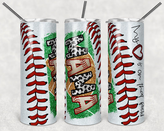 20 oz Skinny Tumbler Baseball Mama Glitter Heart on Field Laces Sublimation Design Template Design