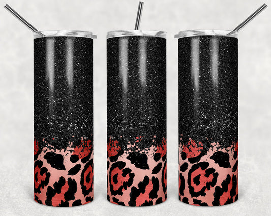 20 oz Skinny Tumbler Sublimation Design Template Red Leopard Glitter Overlay Design tumblers