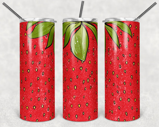 20 oz Skinny Tumbler Strawberry Strawberries Fruit Glitter Red Sublimation Design