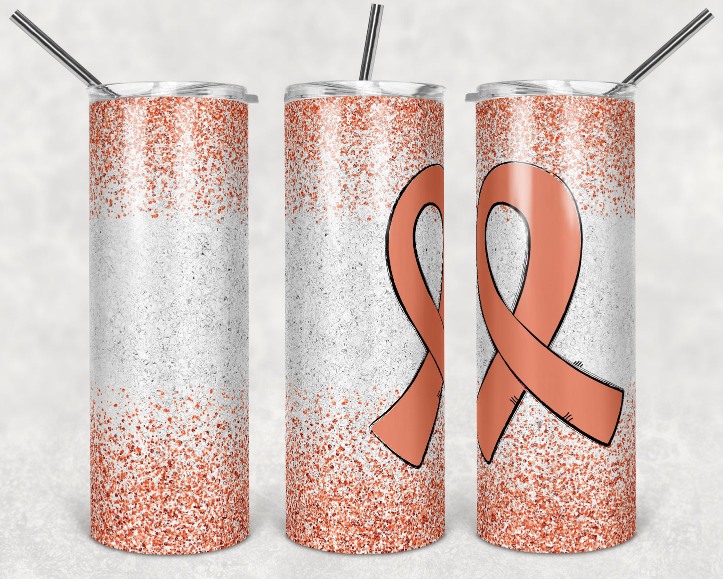 20 oz Skinny Tumbler Sublimation Glitter Peach Cancer Awareness Blank Straight and Warped Design