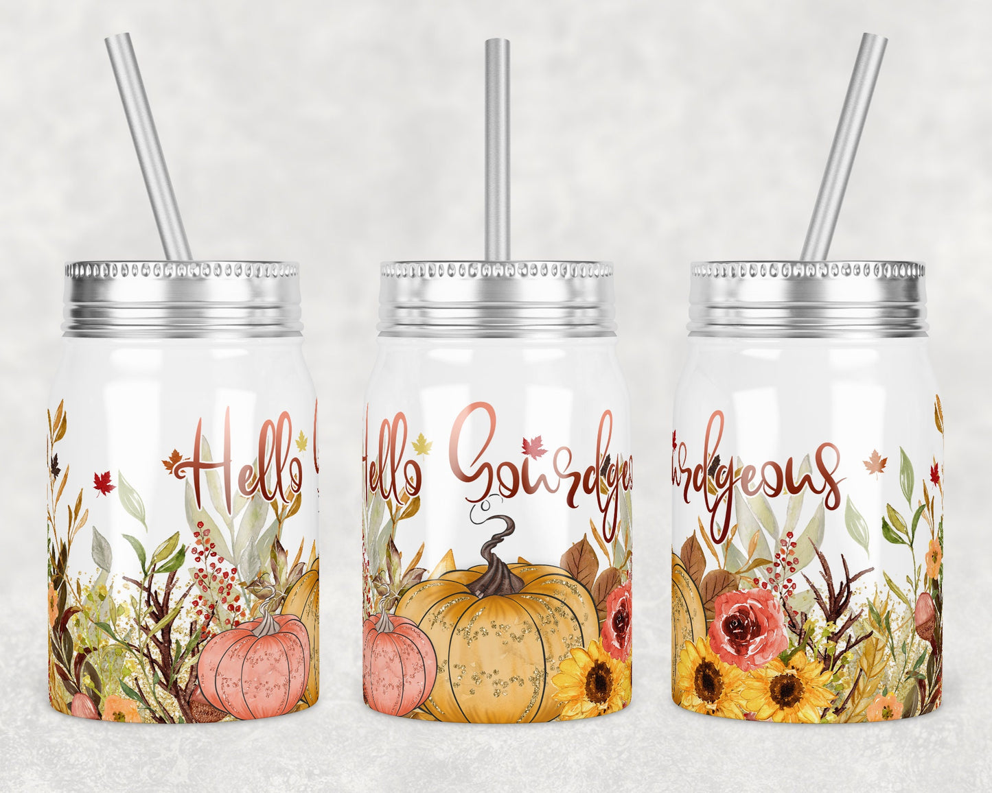 17 oz Mason Jar Tumbler Sublimation Design Template Fall Pumpkins Floral Sunflower Design Instant