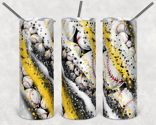 20 oz Skinny Tumbler Sublimation Template Milky Way Glitter Gold Black Sport Baseball Straight Warped Design tumblers