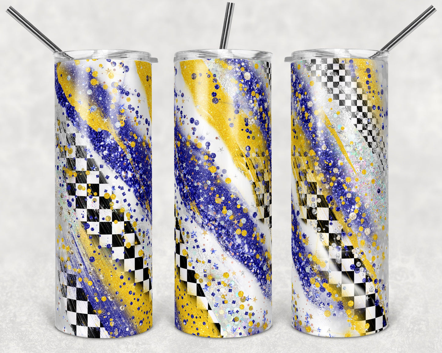 20 oz Skinny Tumbler Sublimation Design Racing Race Milky way Blue and Yellow Tumbler