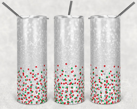 20 oz Skinny Tumbler Sublimation Design Template Glitter Confetti Red Green Christmas Colors Straight Design
