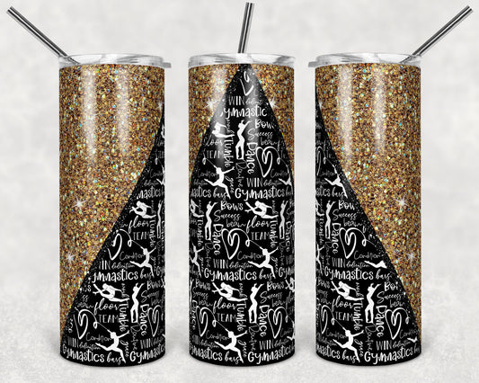 20 oz Skinny Tumbler Sublimation Design Template Gymnastics Glitter V Gold Straight Design