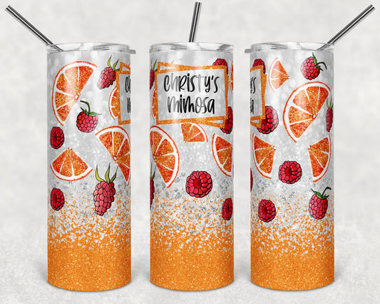 20 oz Skinny Tumbler Sublimation Design Template Glitter Orange Slice raspberry frame Straight Warped Design