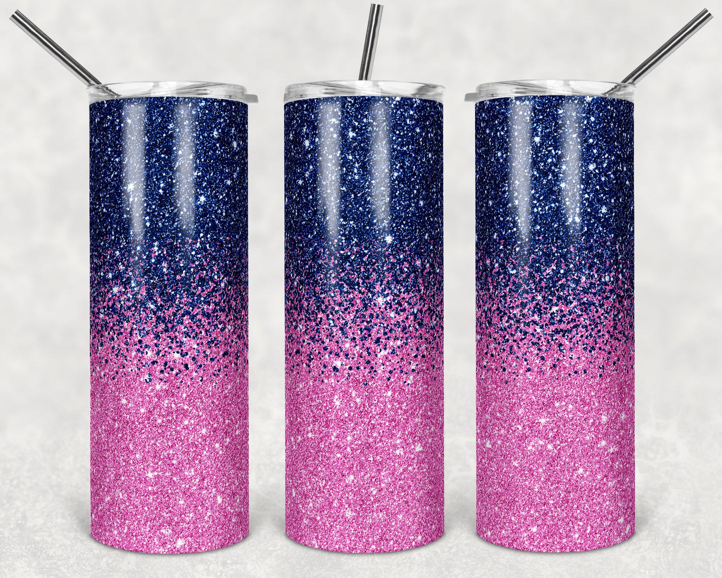20 oz Skinny Tumbler Sublimation Design Template Glitter Ombre Navy Blue Pink 2 colors Straight Design