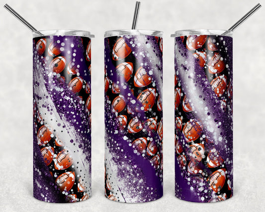 20 oz Skinny Tumbler Sublimation Template Milky Way Football Purple White Straight Warped Design