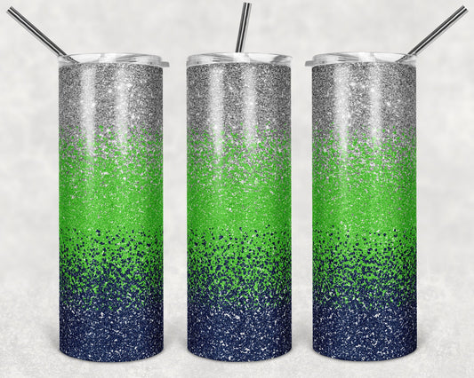 20 oz Skinny Tumbler Sublimation Design Template Glitter Ombre Silver Green Navy Straight Design
