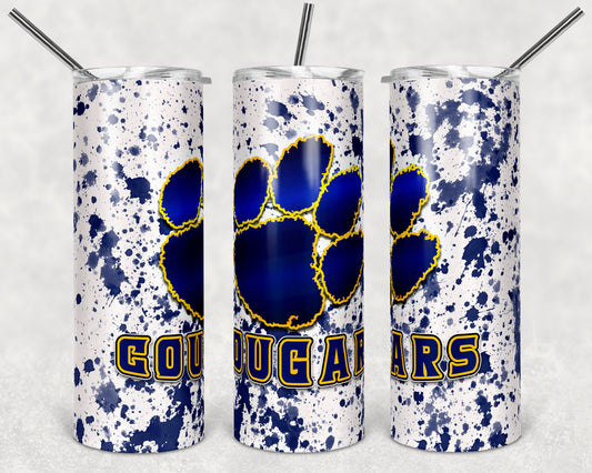20 oz Skinny Tumbler Sublimation Design Template Cougars Power Wash Add School Logo Straight Warped Design