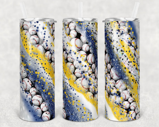 20 oz Skinny Tumbler Sublimation Template Milky Way Glitter Blue Yellow Sport Baseball Straight Warped Design tumblers