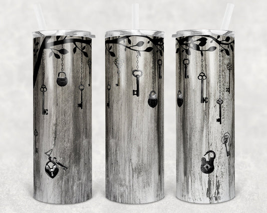 20 oz Skinny Tumbler Sublimation Design Template Vintage Keys key Straight Warped