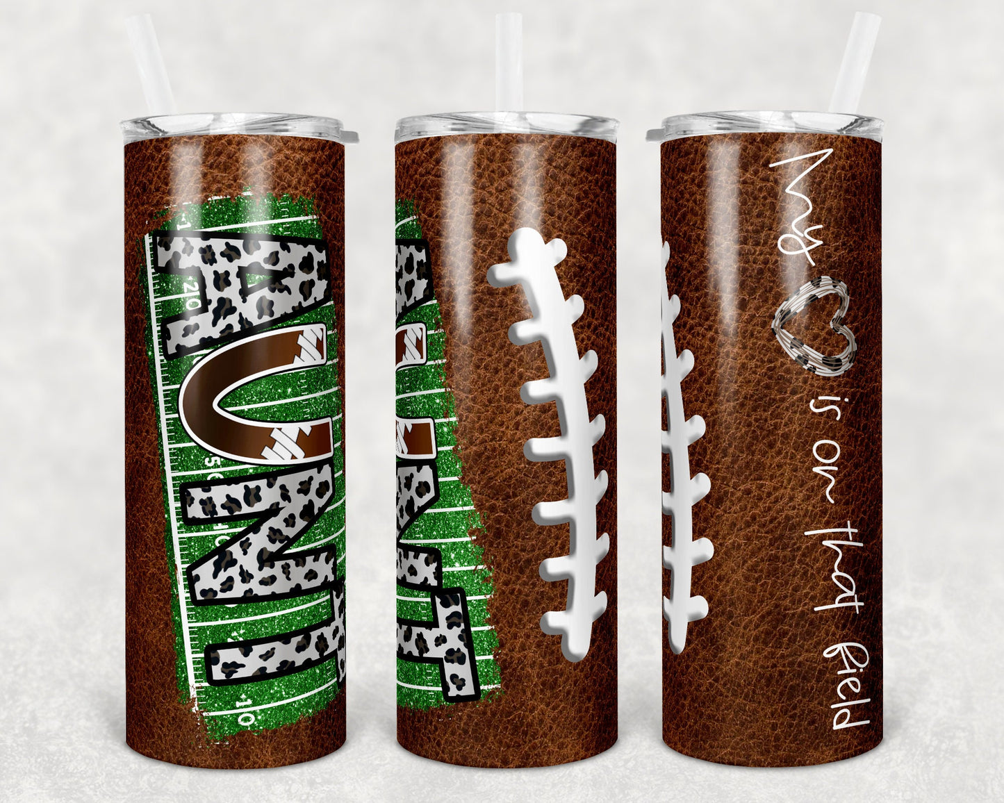 20 oz Skinny Tumbler Football Aunt Heart on Field Leather Sublimation Design Template Design
