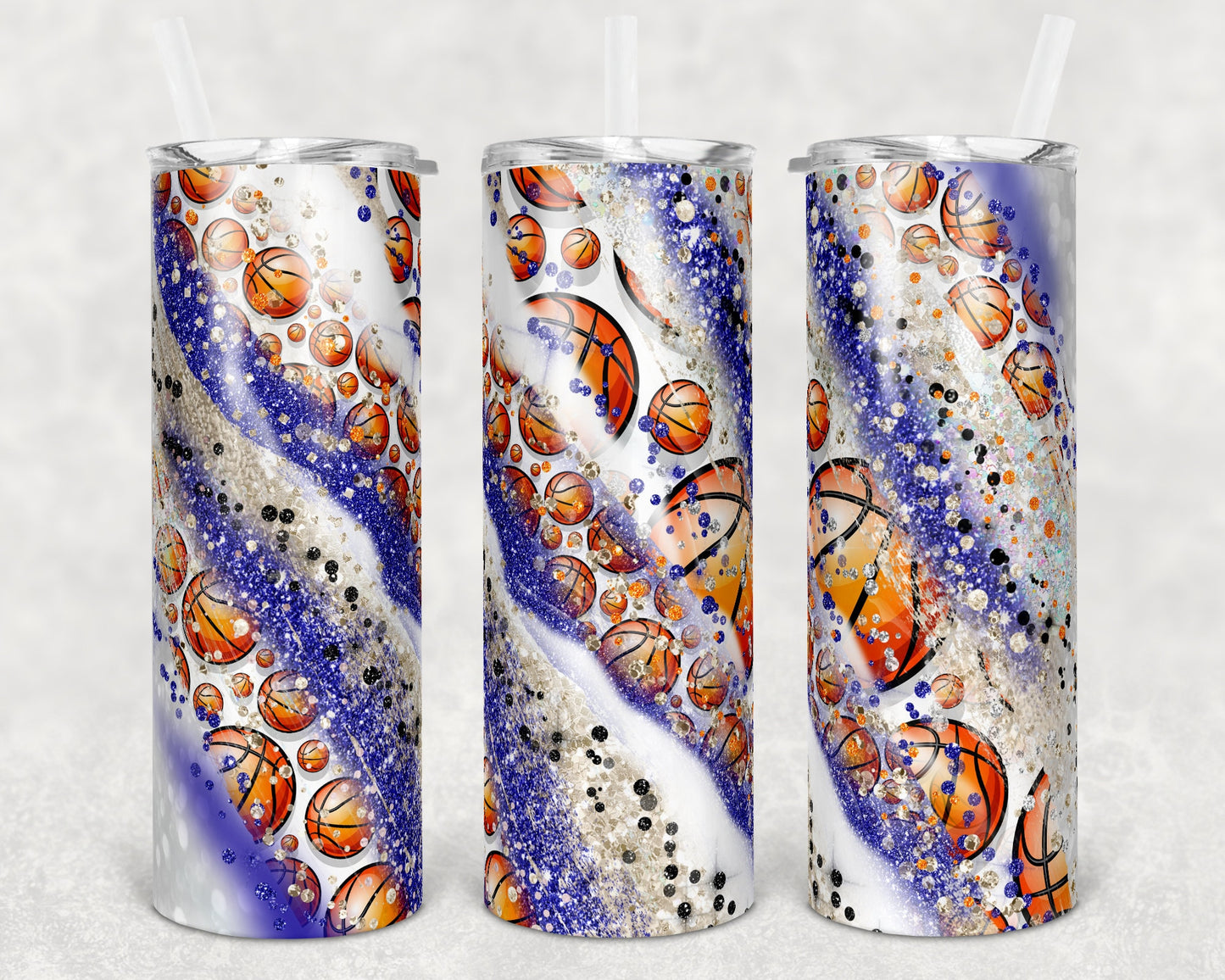 20 oz Skinny Tumbler Sublimation Template Milky Way Glitter Spo Basketball Straight Warped Design