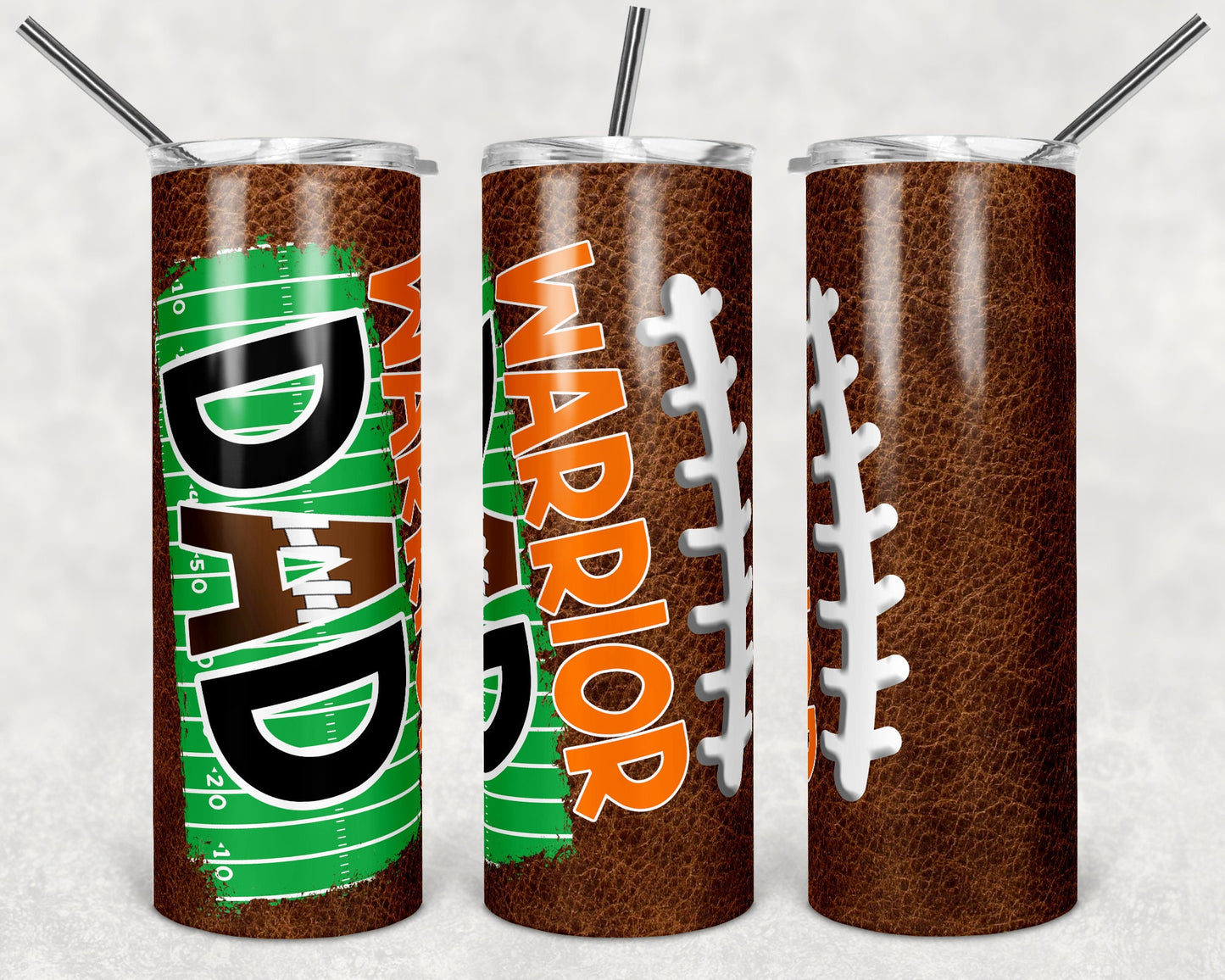 20 oz Skinny Tumbler Football Dad Warrior Leather Sublimation Design Template Design