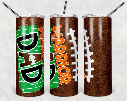 20 oz Skinny Tumbler Football Dad Warrior Leather Sublimation Design Template Design
