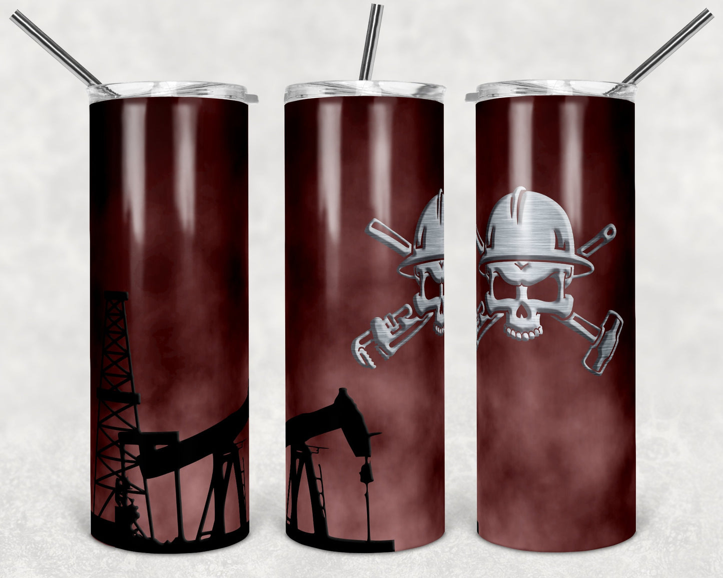 20 oz Skinny Tumbler Oilfield Oil Skull Sublimation Design Print Transfer