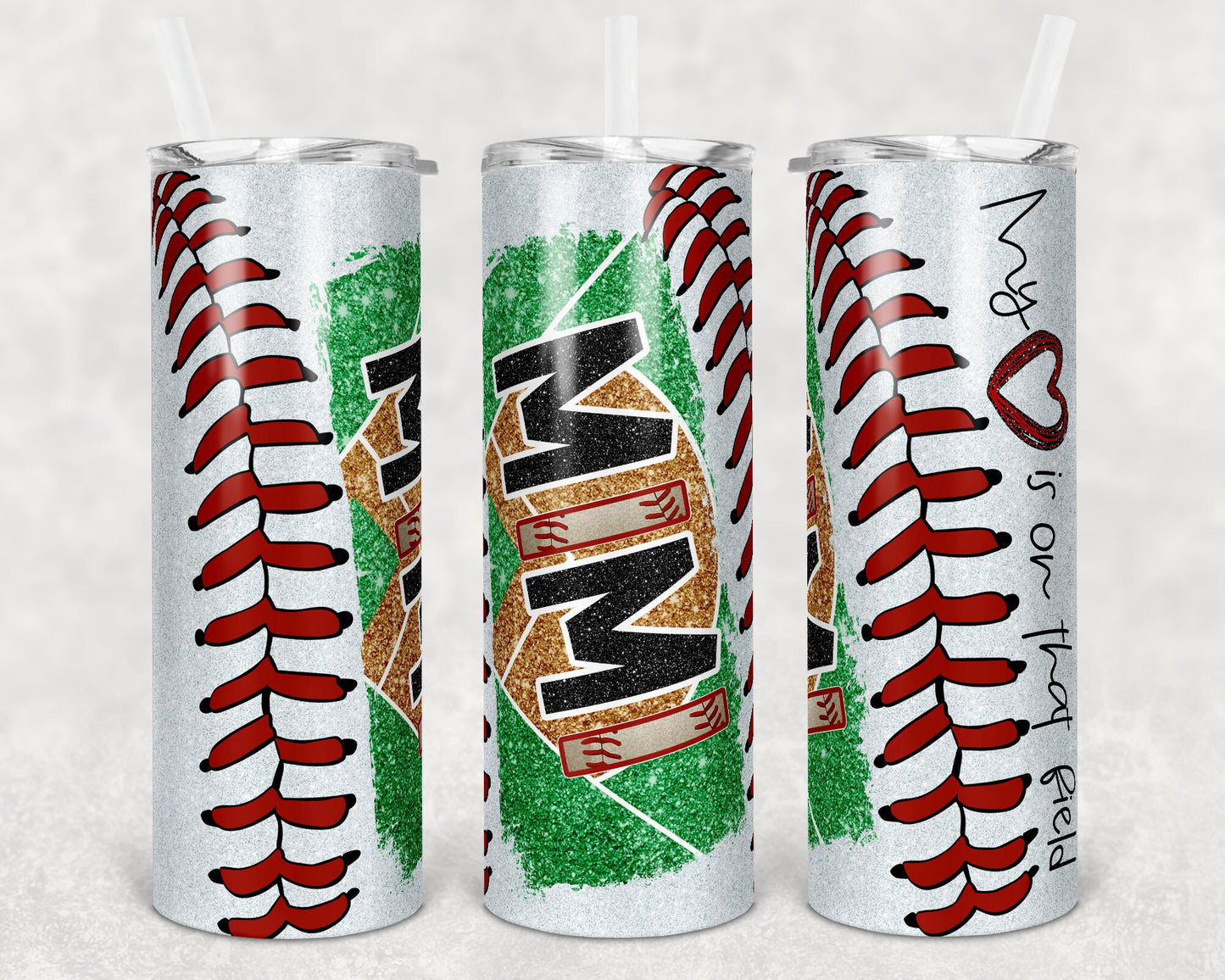 20 oz Skinny Tumbler Baseball Mimi Glitter Heart on Field Laces Sublimation Design Template Design