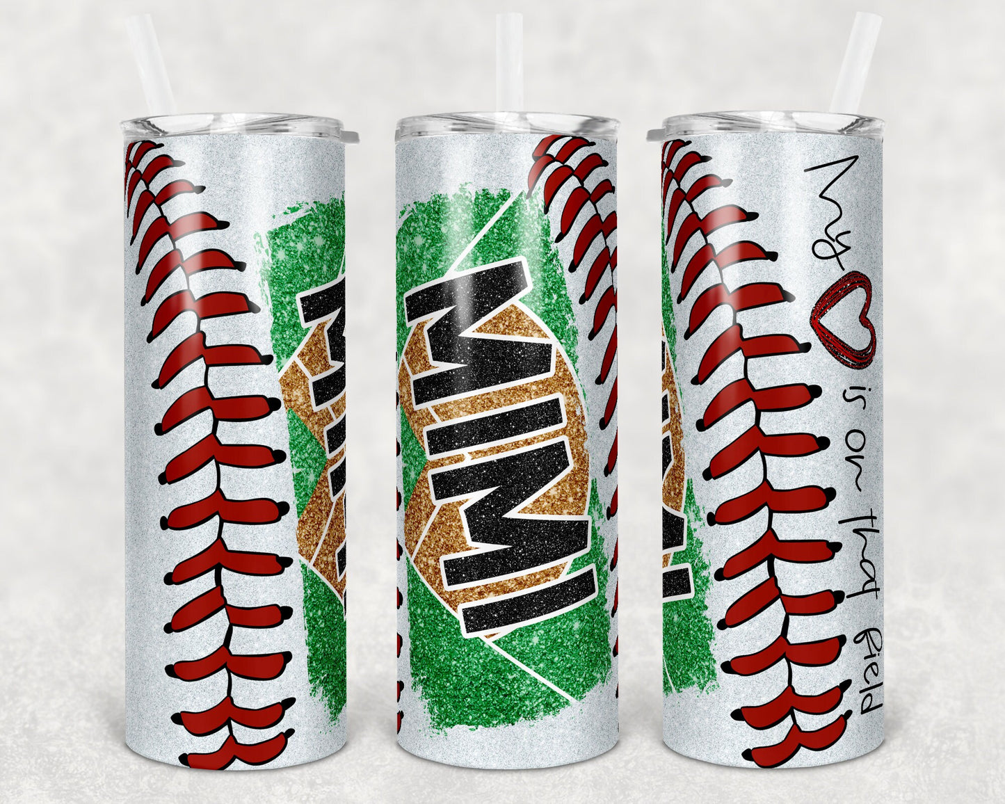 20 oz Skinny Tumbler Baseball Mimi Glitter Heart on Field Laces Sublimation Design Template Design