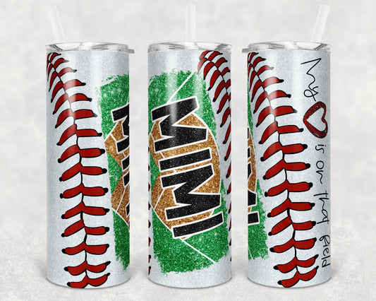 20 oz Skinny Tumbler Baseball Mimi Glitter Heart on Field Laces Sublimation Design Template Design