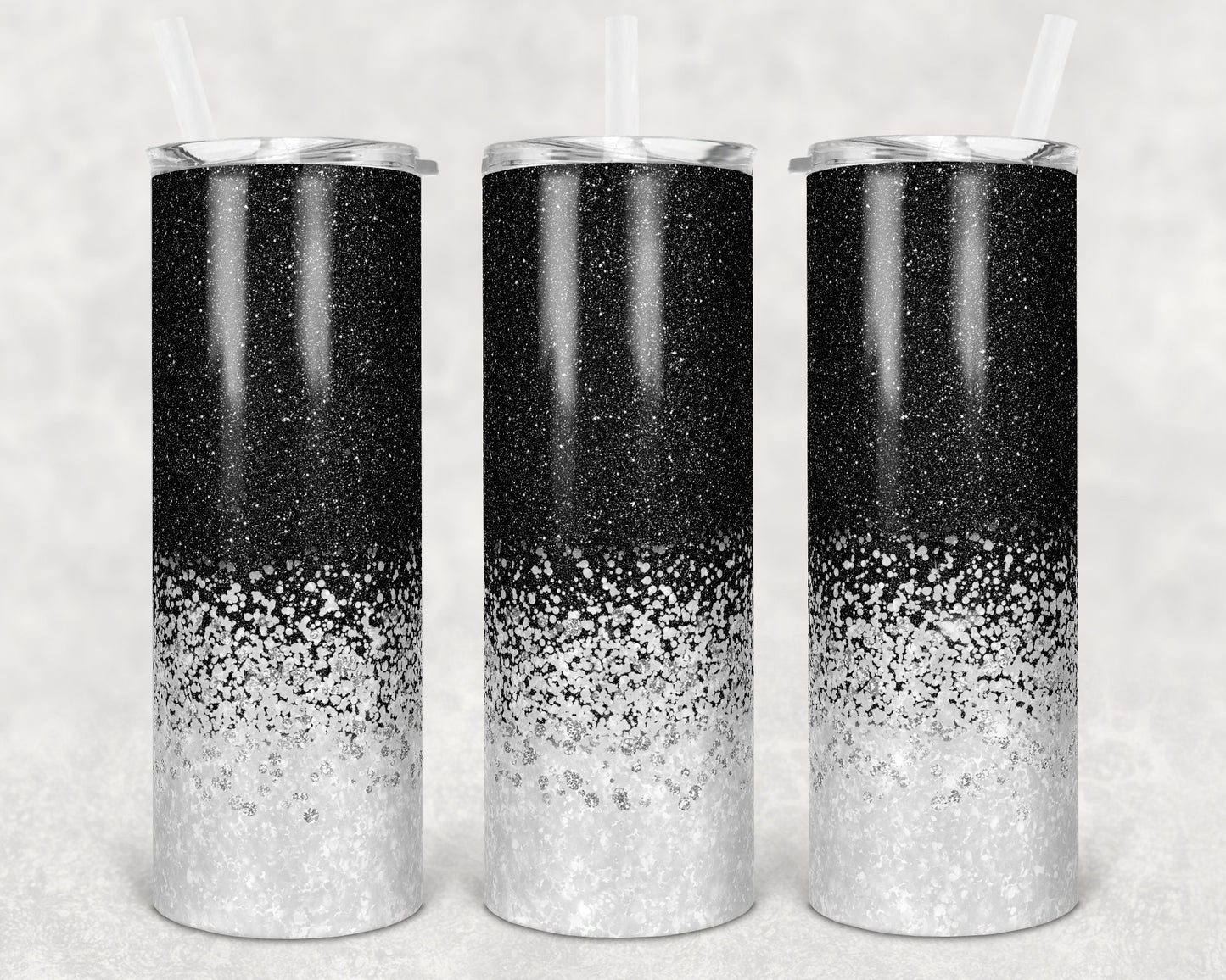 20 oz Skinny Tumbler Sublimation Design Template Black to white Glitter ombre Design Inst tumblers