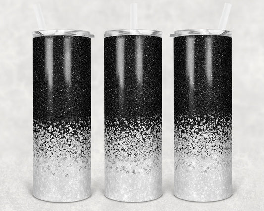 20 oz Skinny Tumbler Sublimation Design Template Black to white Glitter ombre Design Inst tumblers