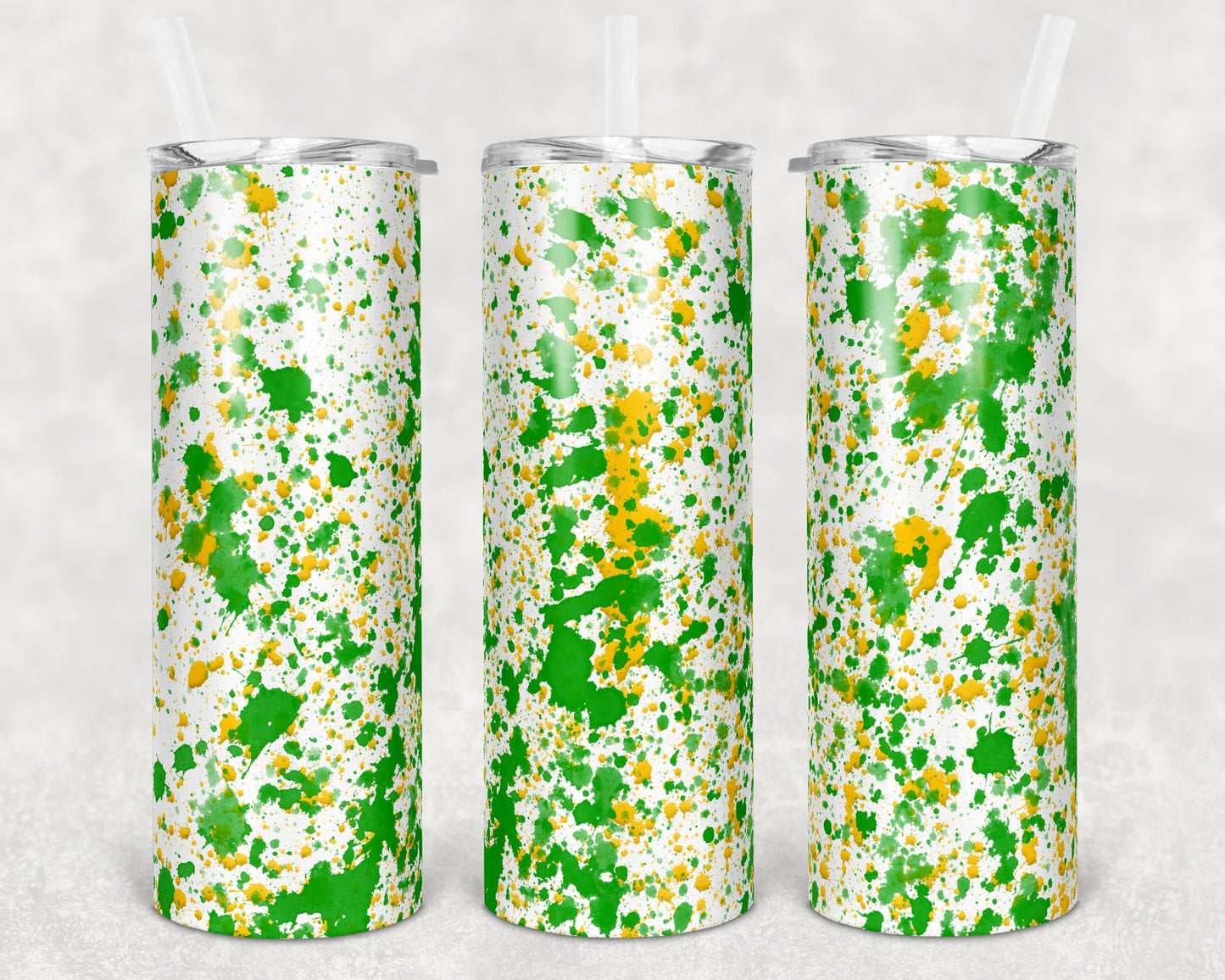 20 oz Skinny Tumbler Sublimation Design Template Green Gold Yellow Power Wash Add School Logo Straight Warped Design
