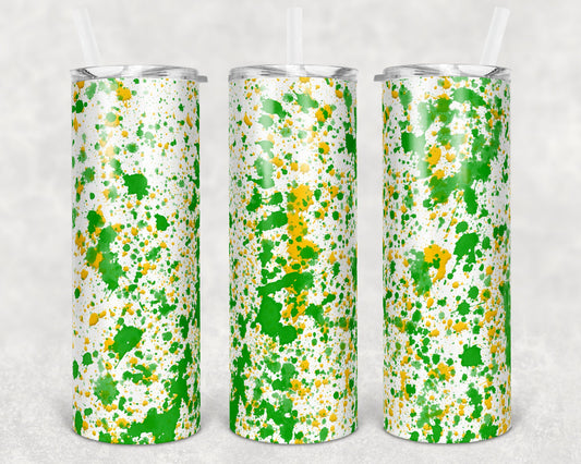 20 oz Skinny Tumbler Sublimation Design Template Green Gold Yellow Power Wash Add School Logo Straight Warped Design