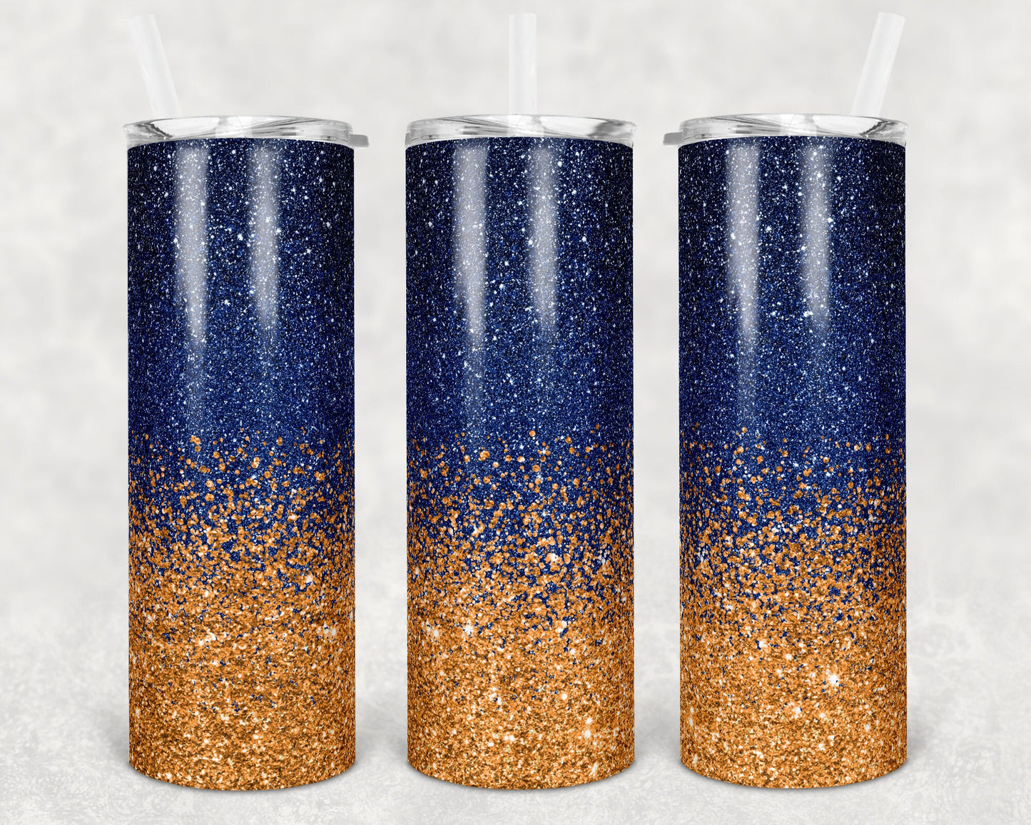 20 oz Skinny Tumbler Sublimation Design Template Glitter Ombre Navy Rust Orange 2 colors Straight Warped Design