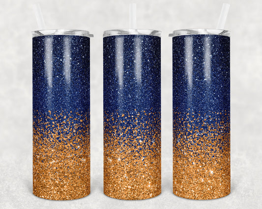 20 oz Skinny Tumbler Sublimation Design Template Glitter Ombre Navy Rust Orange 2 colors Straight Warped Design