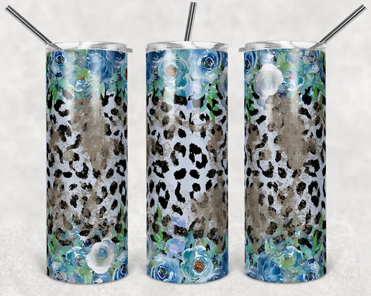 20 oz Skinny Tumbler Leopard Floral Burlap Grunge Blue Sublimation Design tumblers