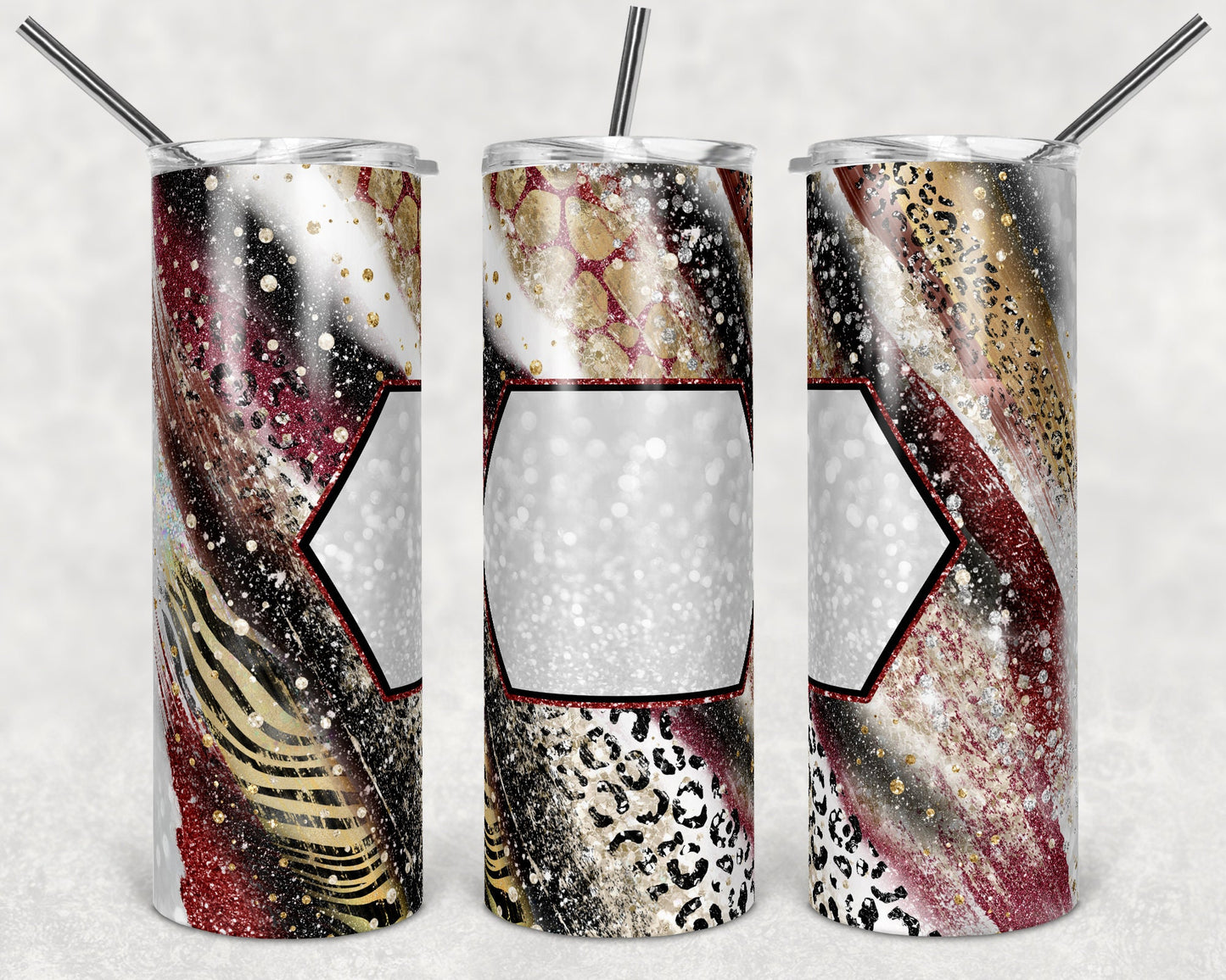 20 oz Skinny Tumbler Sublimation Template Agate Milky Way Maroon Safari Animal Print Straight and Warped Design