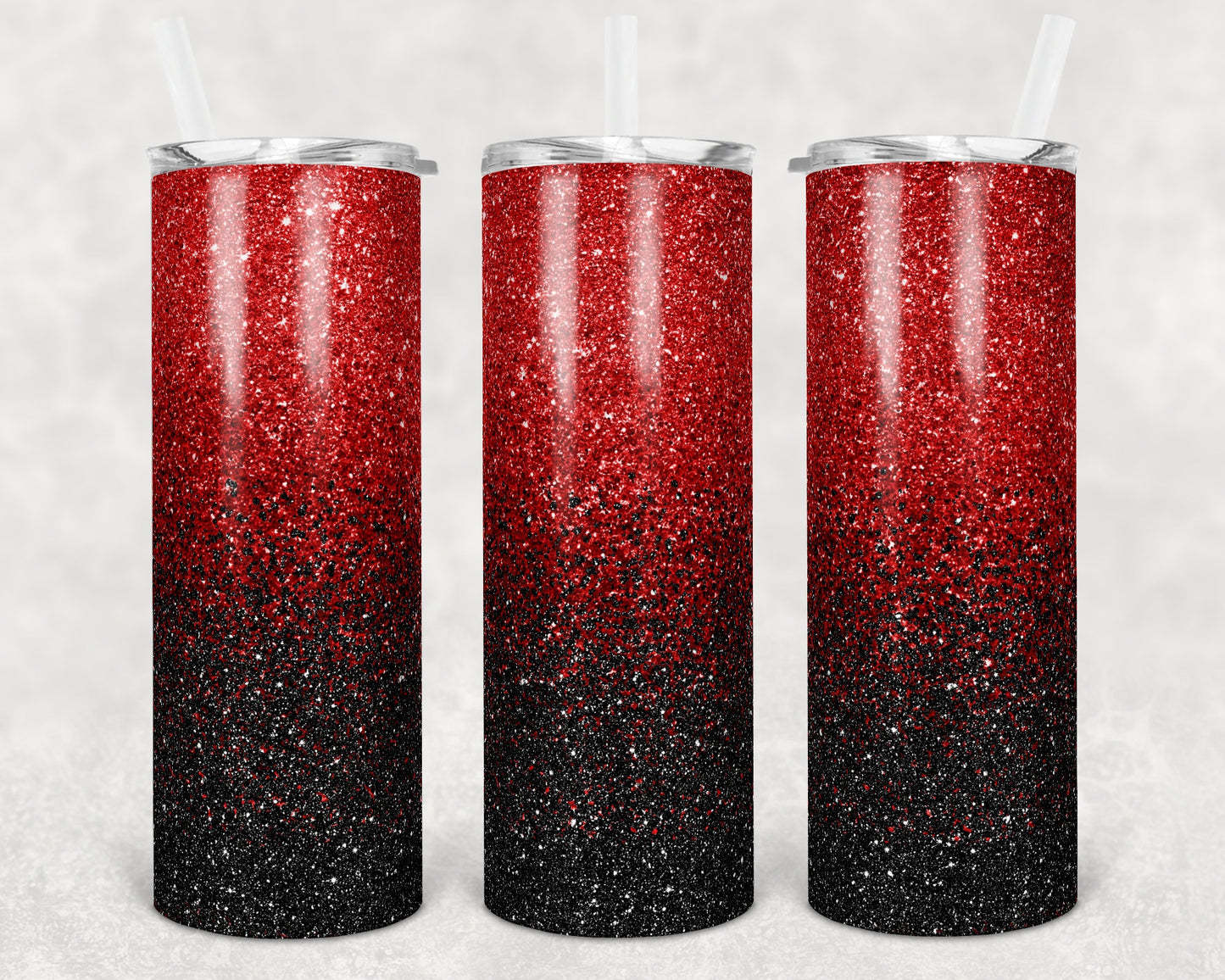 20 oz Skinny Tumbler Sublimation Design Template Glitter Ombre Black Red Color Straight Warped Design